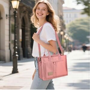 Pink Canvas Tote Bag with Adjustable Straps
